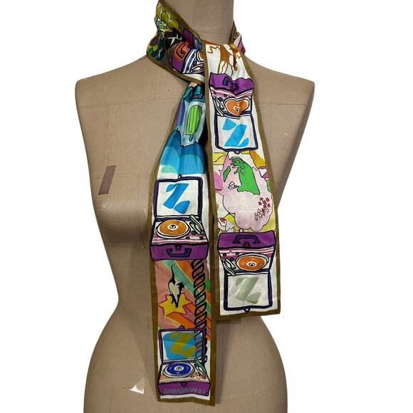 ZIMMERMANN Pants Black Wool High Waist Wide Leg Pleat Colorful Silk Belt size 6 - Picture 11 of 11